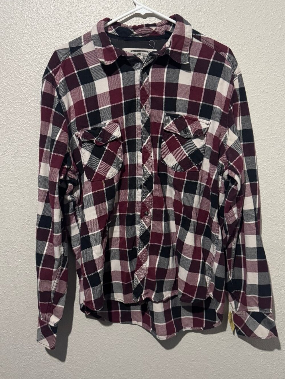 Fox Riders Co Plaid Flannel Button-Up Shirt Burgundy Black White Size S